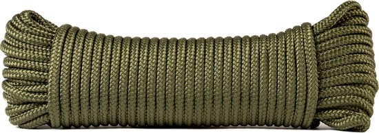 Corde en polyester SNURO (6 mm, 20 m, vert kaki) - Polyester tressé - Solide, résistante aux intempéries et polyvalente - Résistance à la rupture 602 kg