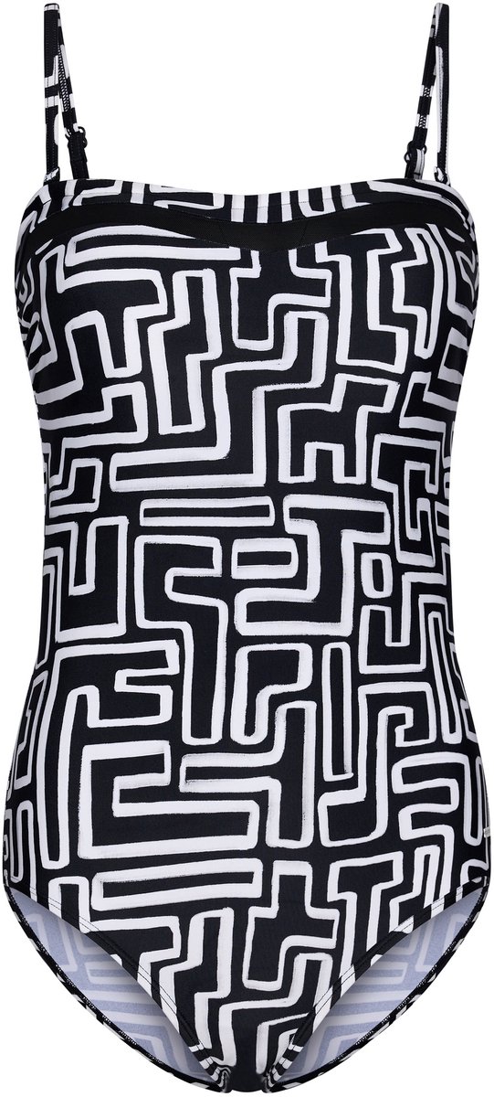 Pastunette Badpak Graphic Beach - Zwart/Wit - Corrigerend - Strapless