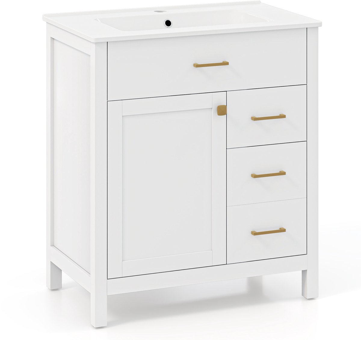 COSTWAY Wastafelonderkast met onderkast, wastafelonderkast met 2 laden en 2 deuren, wastafelonderkast hout, 76 x 46,5 x 86 cm, wit