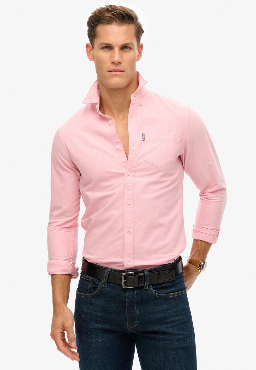 Superdry Essentials Oxford-overhemd met lange mouwen Heren Lange mouwen shirts Roze