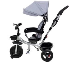 Driewieler Fiets met Duwstang en Zonnekap - Grijs-Zilver - Kunststof en Metaal - Voor Jongens en Meisjes