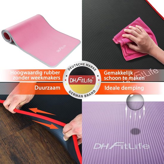 DH FitLife Trainingsmat, fitnessmat, sportmat, 183 x 61 x 1 cm, extra scheurvast, yogamat, antislip en dik, trainingsmat (roze) van DH FitLife — afbeelding 3