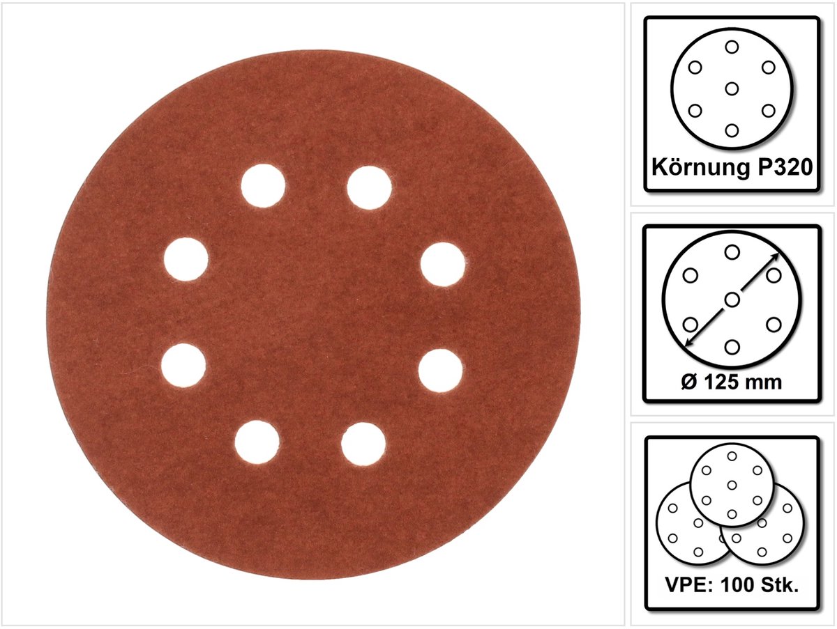 Makita schuurpapier met klittenband 125 mm K 320 100 stuks (2x P-43692) voor DBO BO DCW DWE GEX PEX SXE BOS