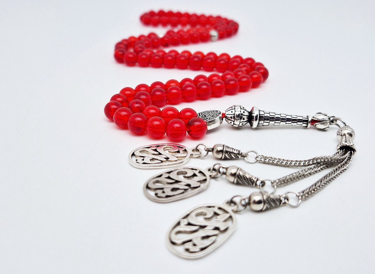 Handgemaakte tesbih "Tasbih" natuursteen "Rode kwarts" - Aantal kralen 99 - Diameter kralen 8MM - met metaal tassel "Yarab" - Een mooi cadeau-idee