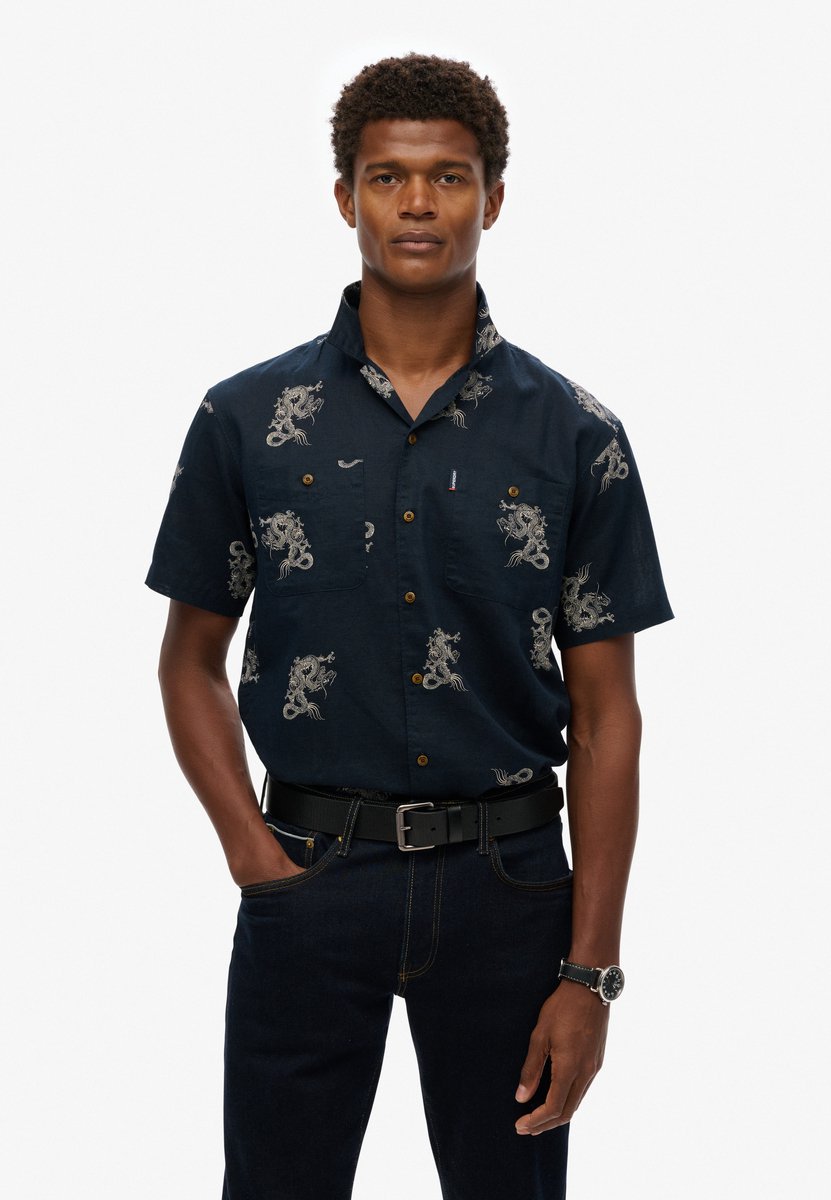 Superdry Beach overhemd met korte mouwen Heren Shirts Marineblauw