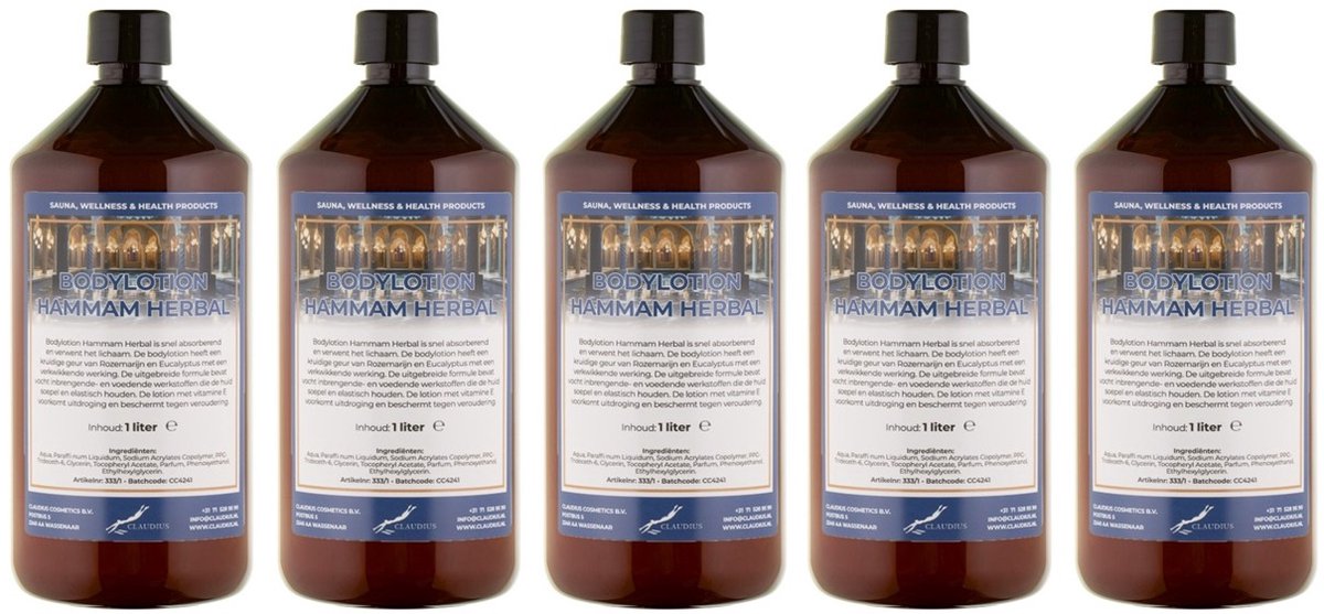 Bodylotion Hammam Herbal 1 Liter - set van 5 stuks - Voordeelverpakking
