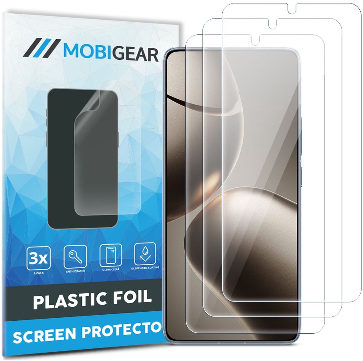 Mobigear Screenprotector geschikt voor Xiaomi 14T | Mobigear Screenprotector Folie - Case Friendly (3-Pack)