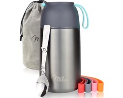Milu® Thermos Voedselcontainer met Lepel | 450 ml, 650 ml, 800 ml | RVS | Thermosbeker, Thermo Lunchbox, Babyvoeding, Container om eten warm te houden, Thermische Lunchpot, Muesli To Go / Yoghurt Beker To Go, Grijs, 800ml