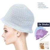 Haarkleuring mut 2 stuks Blauw en roze - Haar Highlighting cap – Blondeermuts – Haar kleuring – Magicap haarkleuring - Herbruikbare haarkleur Markering & tipping cap met metalen naald