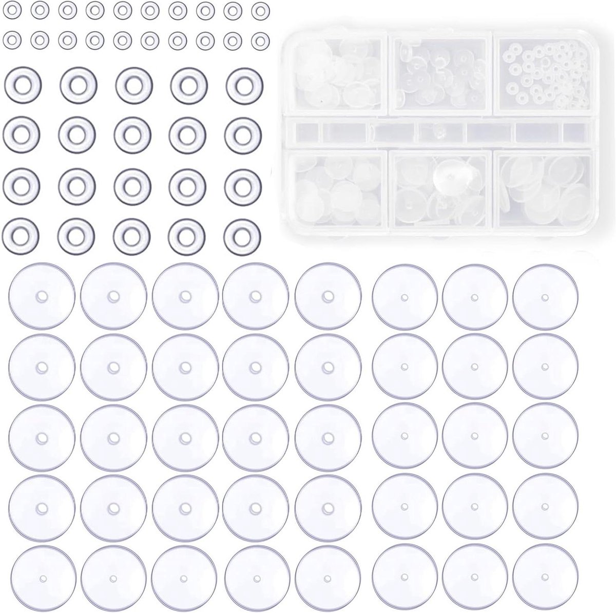 Image of 80 stuks anti-wildvlees transparante keloïde discs voor oorbellen - 4 maten hoogwaardige piercingschijven