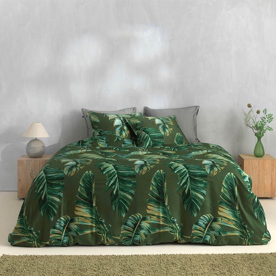 Zohome Dekbedovertrek Alanzo - Bedlinnen met Bladeren print - 240x220 - Groen - Dekbedhoes van 100% Katoen-Satijn van Zohome — afbeelding 3