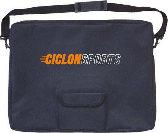 Sac de transport noir avec logo 'CICLON SPORTS' orange et blanc.