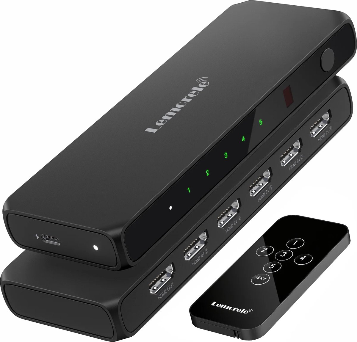 Lemorele G96 HDMI Switch 5 In 1 Uit - 4K @ 30Hz - HDMI Splitter met Afstandsbediening - 5 Poorten - HDCP 2.3 - Voor Game Console, TV Box, Blu Ray, DVD, PC, TV