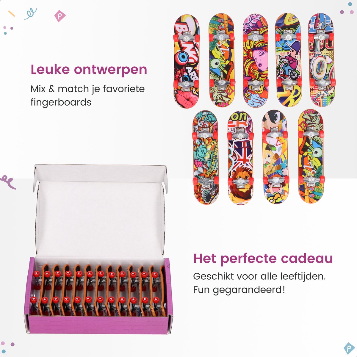 Partizzle 12x Vinger Skateboard Set - Mini Fingerboard / Vingerskateboard - Klein Speelgoed Uitdeelcadeautjes - Grabbelton Traktatie Cadeautjes - Voor Kinderen & Volwassenen — afbeelding 4