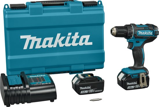 Makita Accuboormachine DDF482SFE + 2 Accu's 3.0Ah en Snellader