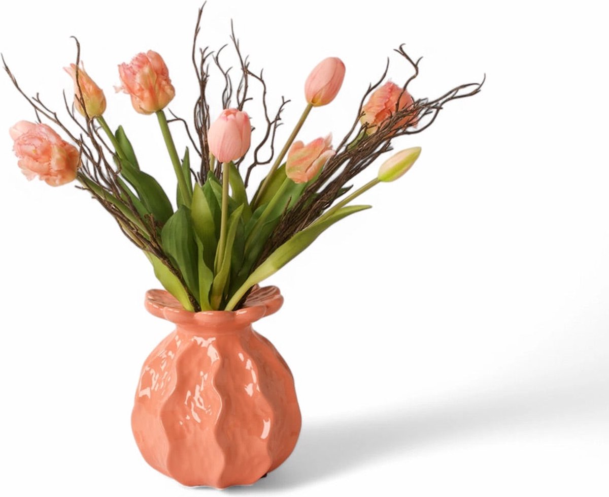 Winq TulpenBoeket Zalm en Roze-zijden Bloemen-Kunstbloemen-Tulpen-excl. vaas zalmroze