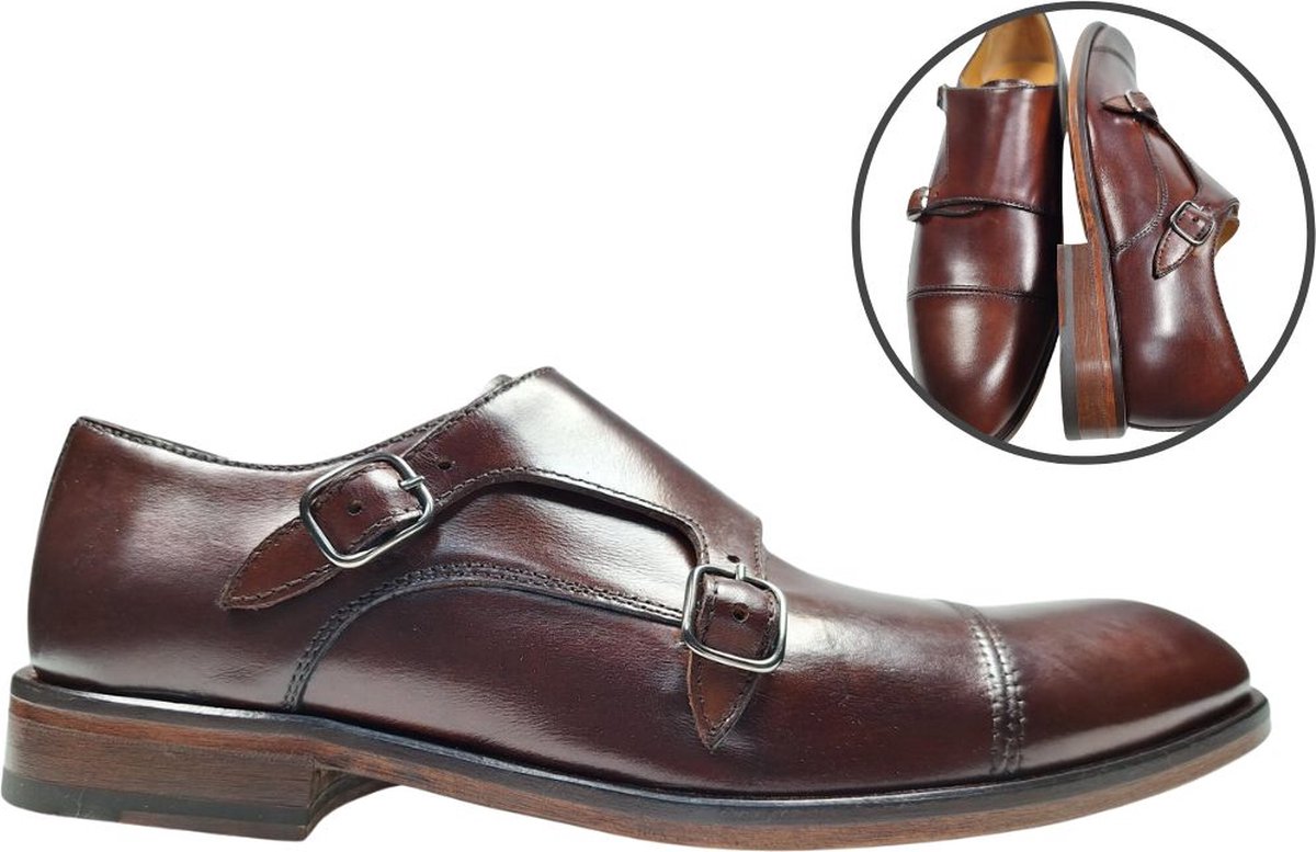 Stravers - Maat 39 Herenschoenen met Gesp Bruin Monk Straps Kleine Maten Herenschoenen met Gesp