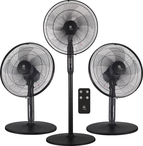 AirKing 3-in-1 Statiefventilator met afstandsbediening – Energie Zuinige Ventilator Staand met 3 Snelheidsstanden - Koelventilator met Timer en Nachtstand voor Optimale Verkoeling - Zwart