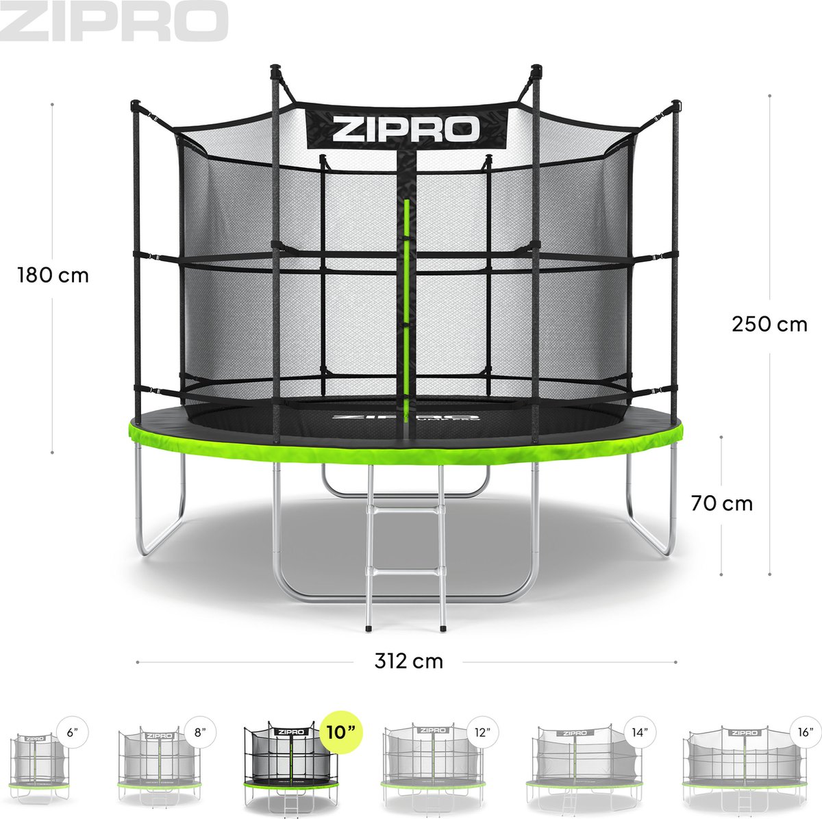 ZIPRO Jump Pro IN - Trampoline - Ø312cm 10FT - Trampoline met veiligheidsnet - Voor kinderen - Inclusief Ladder - max. 150 kg – foto 6