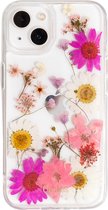 Casies Étui à fleurs séchées adapté à Apple iPhone 15 - Étui de téléphone à fleurs séchées - Étui souple à fleurs séchées TPU - Transparent