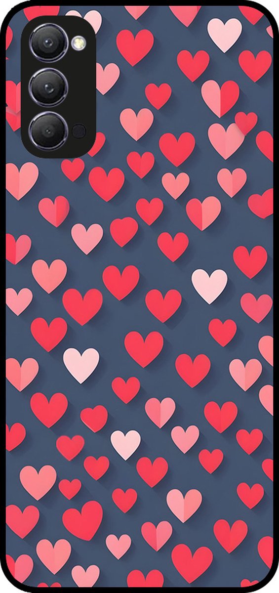 Smartphonica Telefoonhoesje Geschikt voor Oppo Reno 4 5G met Roze en Rode Hartjes Opdruk - TPU Backcover Case With Rosé and Red Heart Design geschikt voor Oppo Reno4 5G
