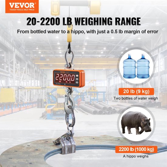 Vihes Kraanweegschaal - Digitaal - 1000Kg - Met afstandsbediening - Met LED scherm - Voor Bouw - Industriële hangweegschaal