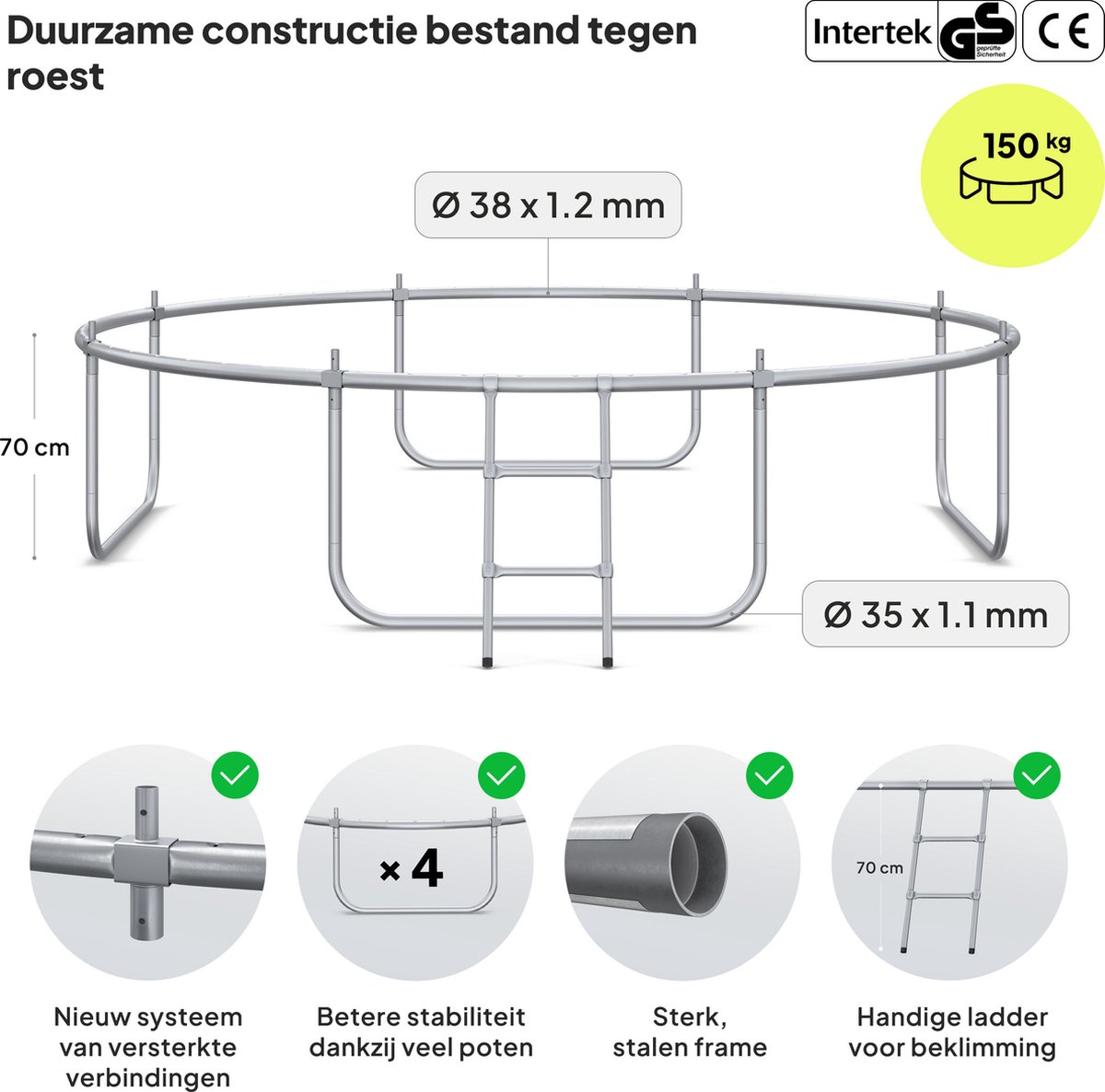 ZIPRO Jump Pro OUT - Trampoline - Ø312cm 10FT - Trampoline met veiligheidsnet - Voor kinderen - Inclusief Ladder - max. 150 kg - UV-bestendig — afbeelding 8