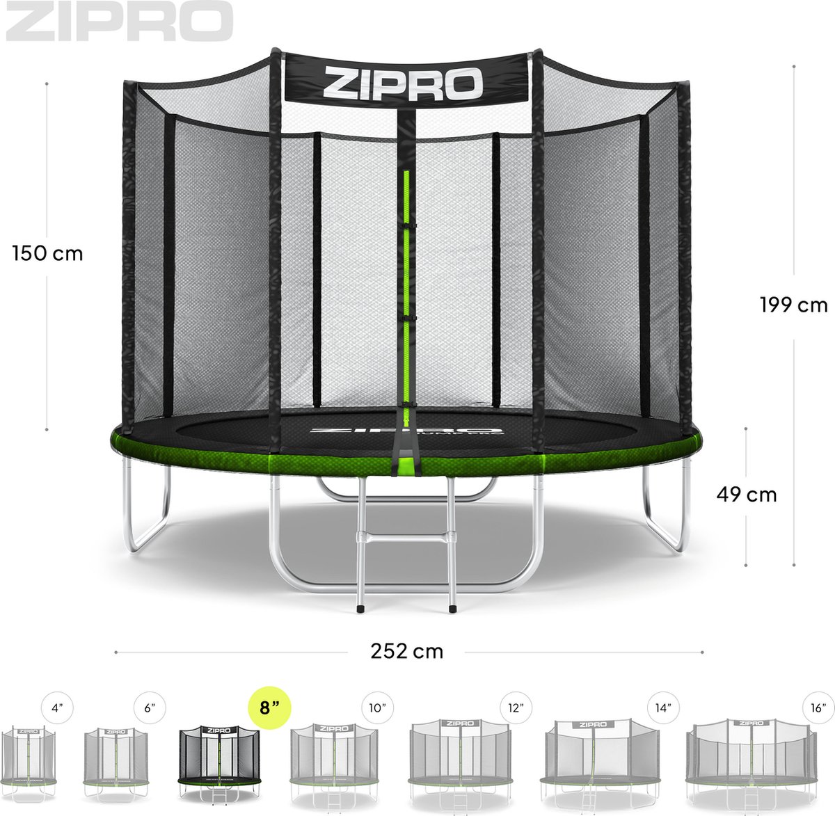 ZIPRO Jump Pro OUT - Trampoline - Ø252cm 8FT - Trampoline met veiligheidsnet - Voor kinderen - Inclusief Ladder - max. 150 kg - UV-bestendig – foto 6
