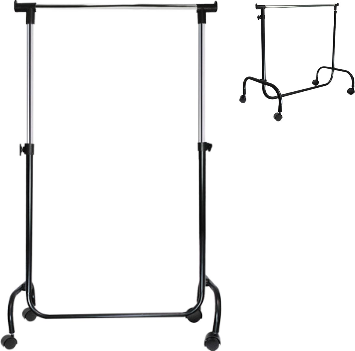 Kledingrek met wielen verstelbaar zwart 105/175 cm