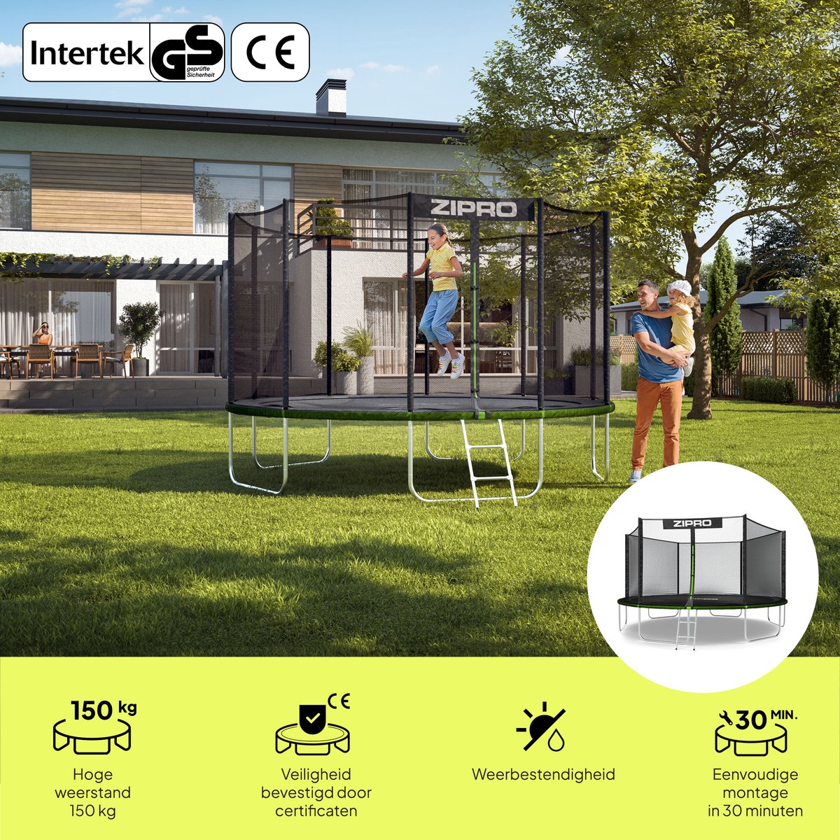 ZIPRO Jump Pro OUT - Trampoline met veiligheidsnet - Ø435cm 14FT - Voor kinderen en volwassenen - Inclusief Ladder - max. 150 kg - Grote - UV-bestendig — afbeelding 2