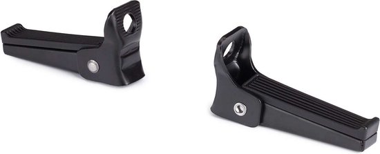 Twee zwarte opklapbare Bobike voetsteunen met ribbels en montagegaten.
