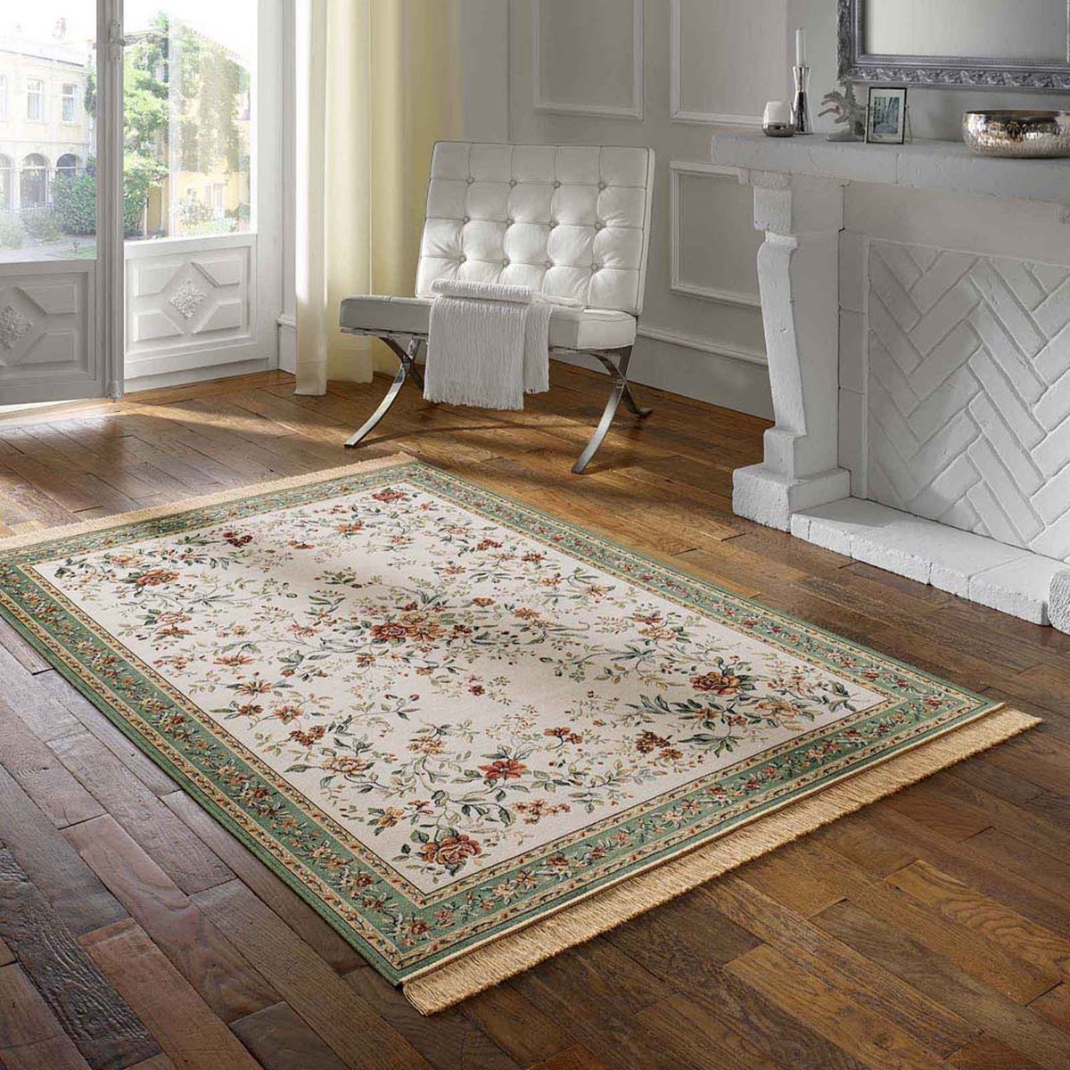 Tapeso Oosters tapijt - Regal Flora crème/groen 95x140