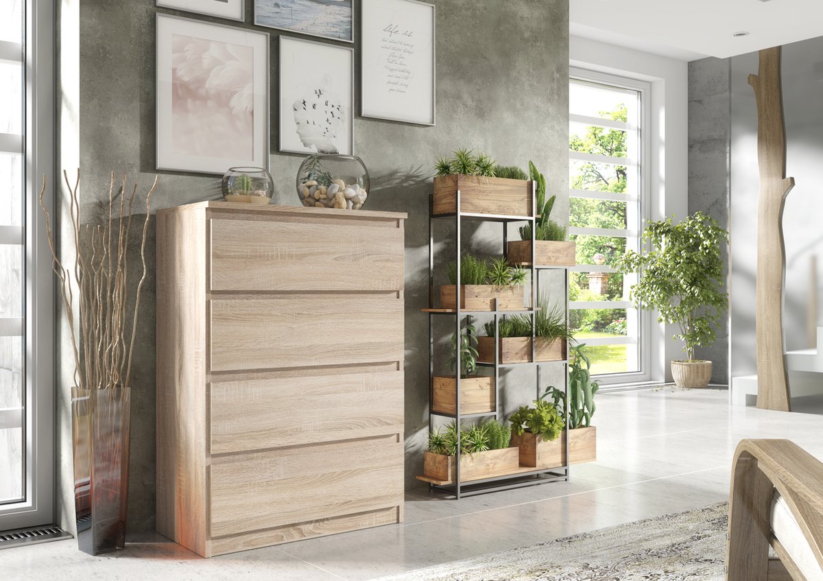 Promeubels Pro-meubels - Ladekast Ribera - Licht eiken - 70cm - 4 lades - Commode - Slaapkamer - Kast - Opbergkast