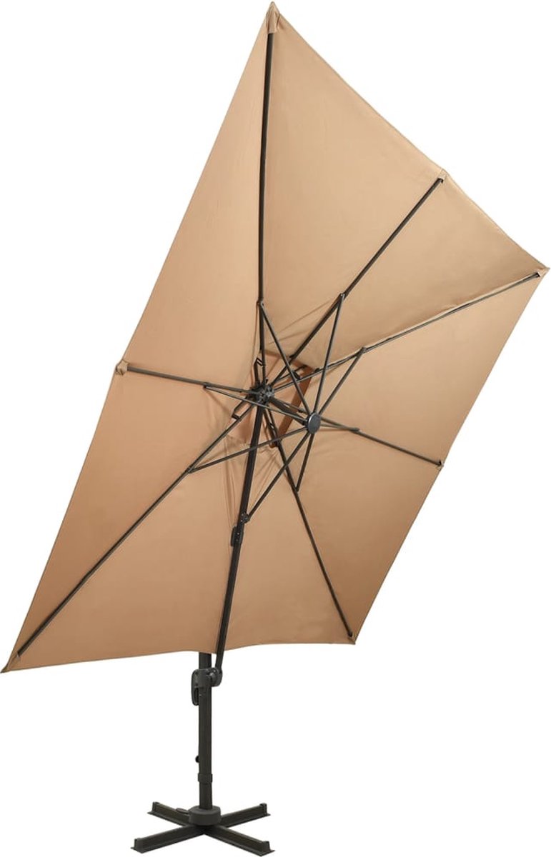 Outdoor taupe double canopy parasol with dimensions 300x300 cm by The Living Store, ideal for patio decor and sun protection.