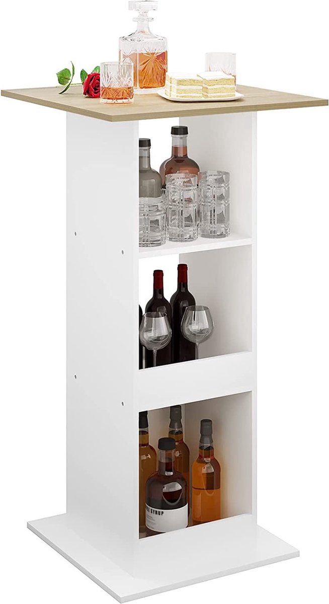 Bolt Edge Bartafel - Wit/Eiken - Vierkant - Hout/Metaal - 60x60x112cm