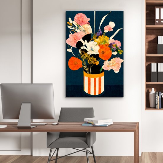 Décoration murale Métal - Aluminium Peinture Industrielle - Fleurs - Vase - Peinture - Plantes - 80x120 cm - Dibond - Photo sur aluminium - Décoration murale industrielle - Pour le salon / chambre