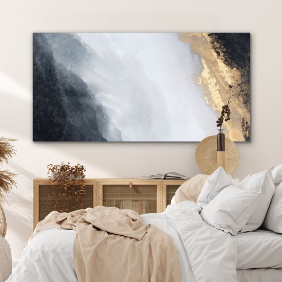 Décoration murale Métal - Aluminium Peinture Industriel - Abstrait - Peinture - Goud - Zwart - Marbre - 160x80 cm - Dibond - Photo sur aluminium - Décoration murale industrielle - Pour le salon / chambre