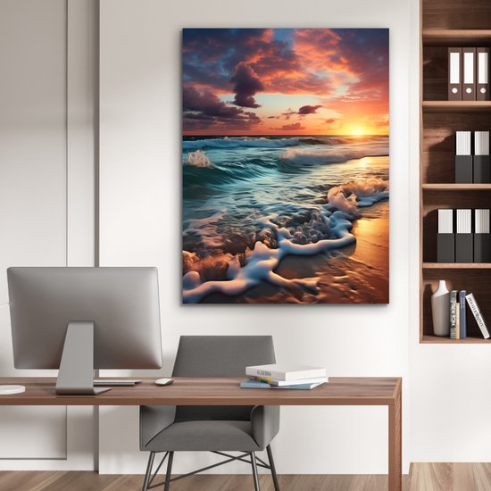 Décoration murale Métal - Peinture Aluminium Industriel - Coucher de Soleil - Plage - Mer - Golf - 90x120 cm - Dibond - Photo sur aluminium - Décoration murale industrielle - Pour le salon/chambre