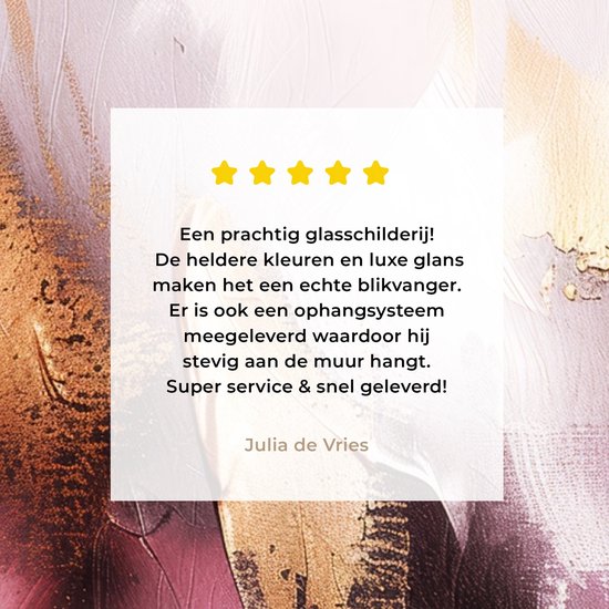 MuchoWow® Glasschilderij 120x90 cm - Schilderij acrylglas - Paars - Abstract - Verf - Goud - Foto op glas - Muurdecoratie woonkamer - Wanddecoratie slaapkamer - Schilderijen