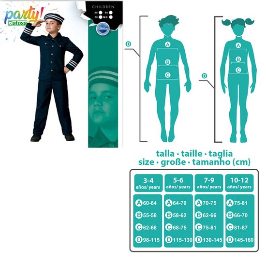 Déguisement de marin Atosa - bleu - pour enfants - 3 pièces - déguisement de profession 116