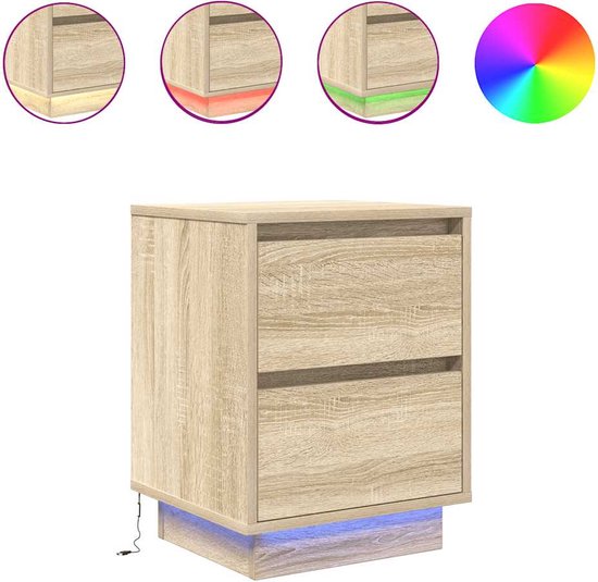 vidaXL - Tables de chevet - avec - éclairage LED - 2 - pcs - Sonoma - couleur chêne