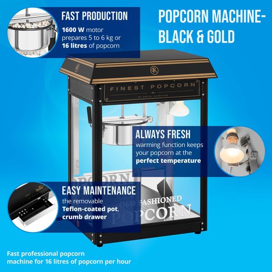 Popcornmachine - zwart en goud - Royal Catering — afbeelding 3