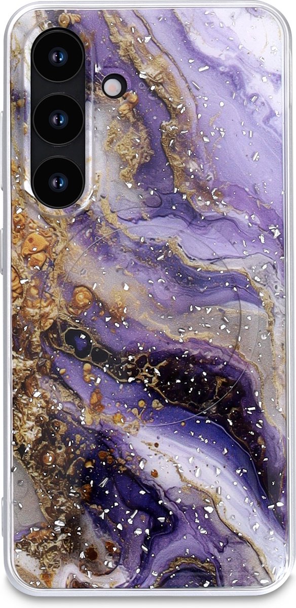 Casemania Hoesje Geschikt voor Samsung Galaxy S25 Plus - Paars - Marmer Back Cover met Camera Bescherming - Geschikt voor MagSafe