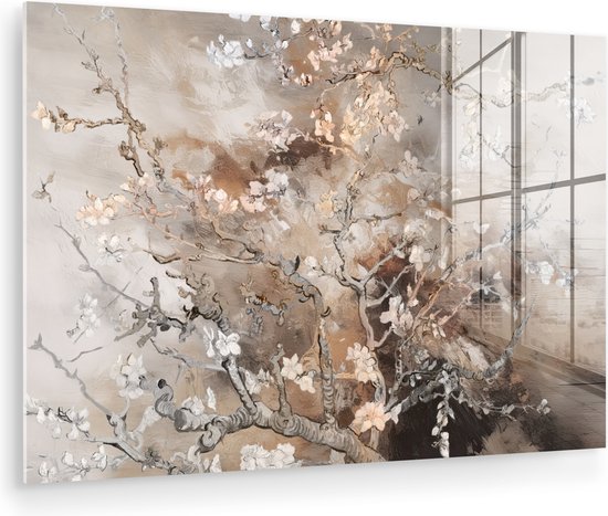 MuchoWow® Peinture sur verre - Fleur d'amandier - Art - Van Gogh - Beige - Abstrait - 120x80 cm - Peintures sur verre acrylique - Photo sur Glas