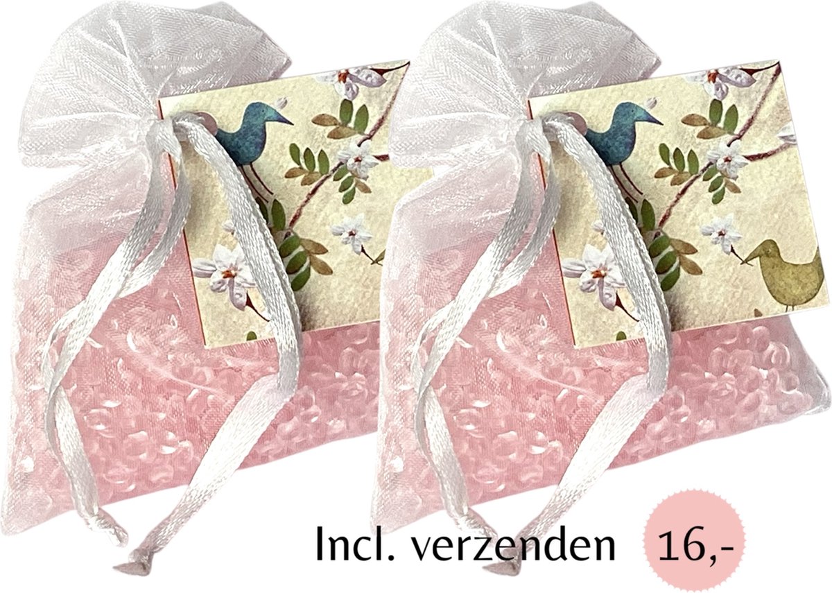 Geurparels 2x 'Boles d'olor Jazmin Blanca' - Inclusief verzenden - Jasmijn - Geurkorrels - Geurzakje - Geurbuiltjes - Geurbuiltje - Geurverfrisser - Luchtverfrisser - Verfrisser - Parfum - Frisse geur - Hanger - Kledingkast - Kleding - Kast - Roze