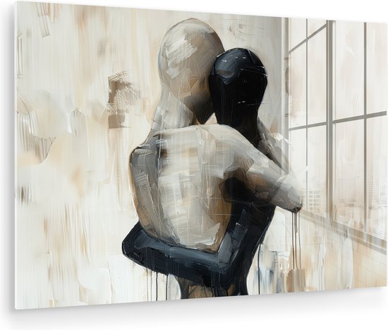 MuchoWow® Glasschilderij 120x80 cm - Schilderij acrylglas - Abstract - Liefde - Zwart wit - Modern - Foto op glas - Muurdecoratie woonkamer - Wanddecoratie slaapkamer - Schilderijen