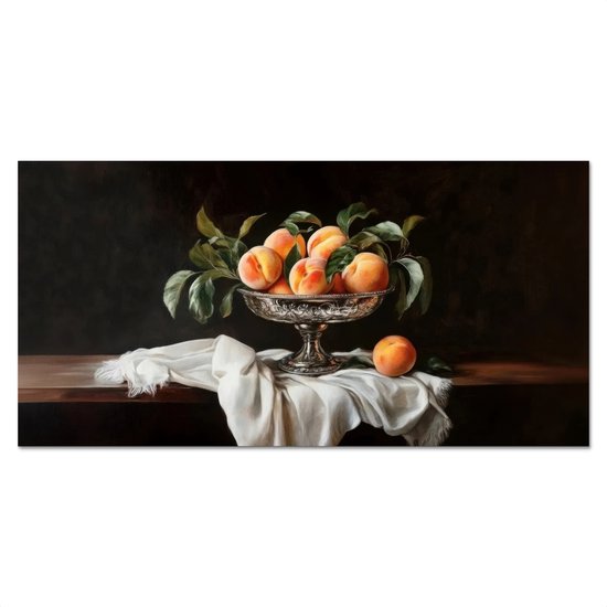 Crédence de Cuisinière en Aluminium 100x50 cm - Nature morte - Pêches - Vintage - Écran Pare-éclaboussures pour Plaque de Cuisson - Protection Murale