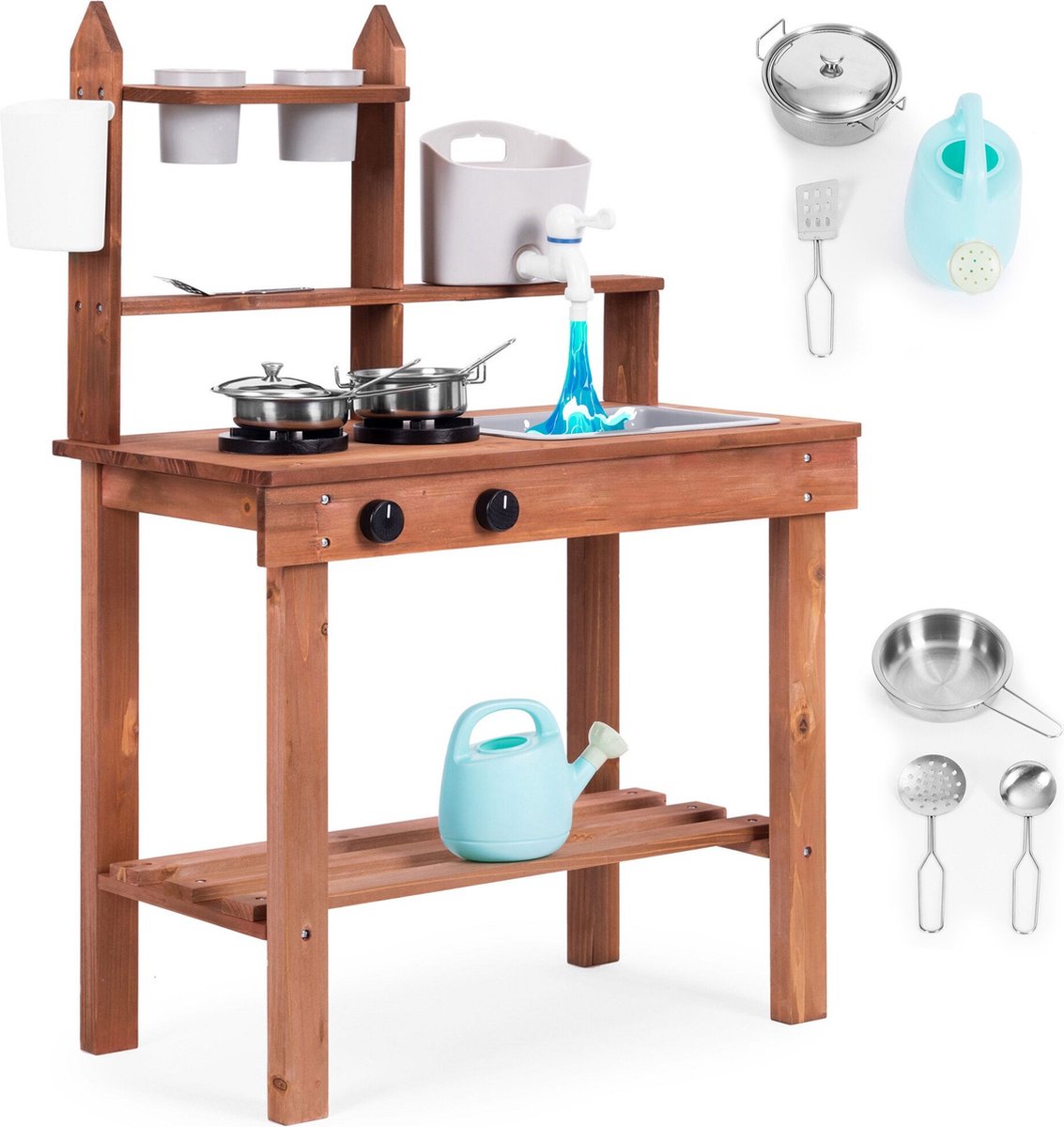 Houten Modderkeuken voor Buiten - Met Waterkraan en Kookset