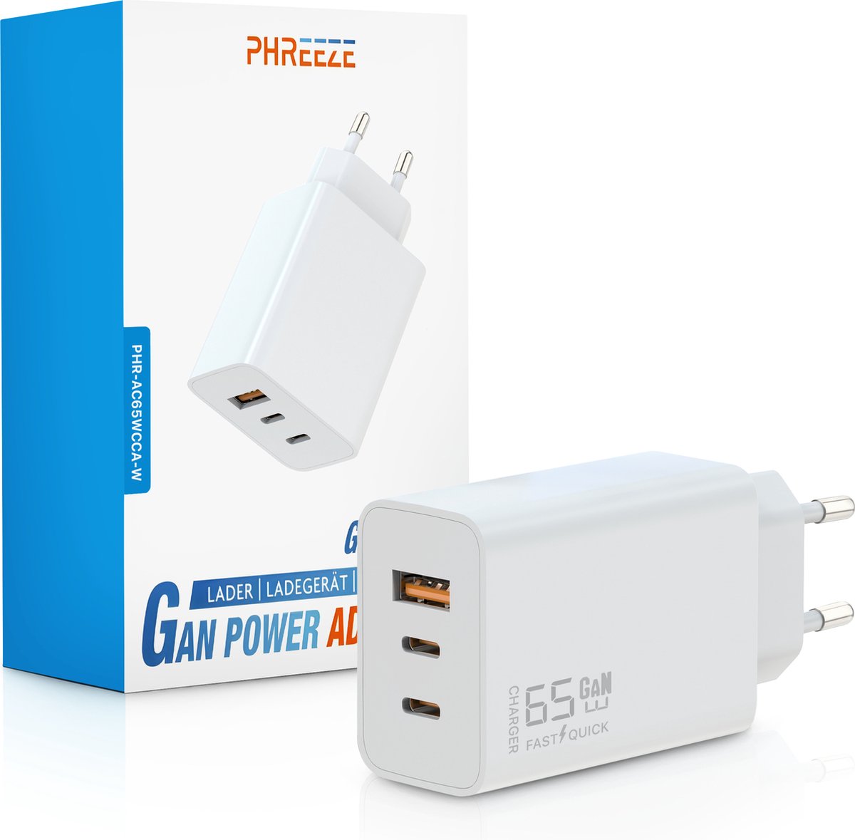 65w usb-C Oplader met 3 usb Poorten - 2x usb C en 1x usb-A - Geschikt voor Snellader Apple en Samsung Adapter Stekker Lader