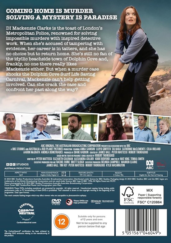 De achterkant van een DVD-hoes met de cast van 'Return to Paradise' en productinformatie.